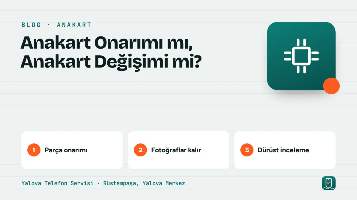 Anakart Onarımı mı, Anakart Değişimi mi? – parça onarımı, fotoğraflar kalır, dürüst inceleme adımlarını gösteren görsel