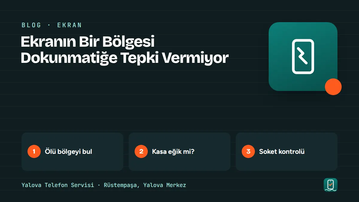 Ekranın Bir Bölgesi Dokunmatiğe Tepki Vermiyor – ölü bölgeyi bul, kasa eğik mi, soket kontrolü adımlarını gösteren görsel