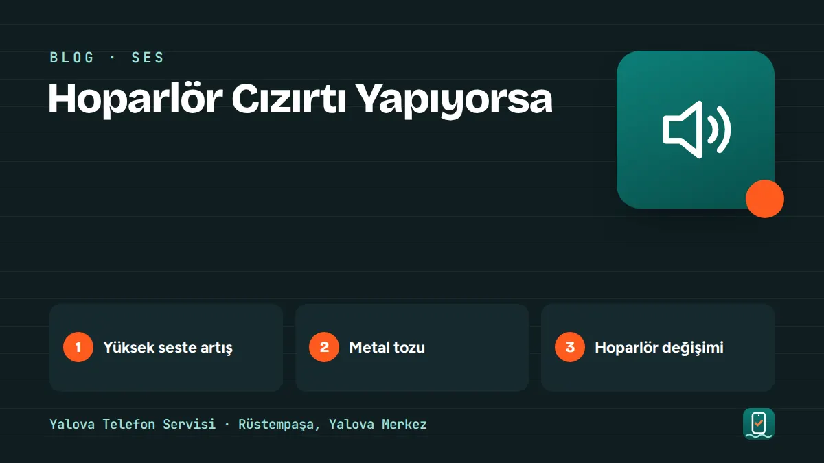 Hoparlör Cızırtı Yapıyorsa – yüksek seste artış, metal tozu, hoparlör değişimi adımlarını gösteren görsel