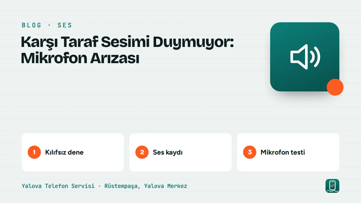 Karşı Taraf Sesimi Duymuyor: Mikrofon Arızası – kılıfsız dene, ses kaydı, mikrofon testi adımlarını gösteren görsel