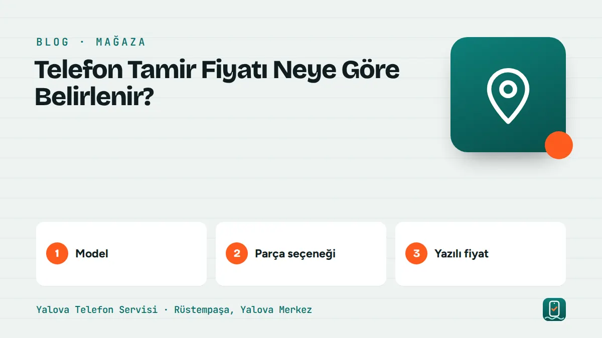 Telefon Tamir Fiyatı Neye Göre Belirlenir? – model, parça seçeneği, yazılı fiyat adımlarını gösteren görsel