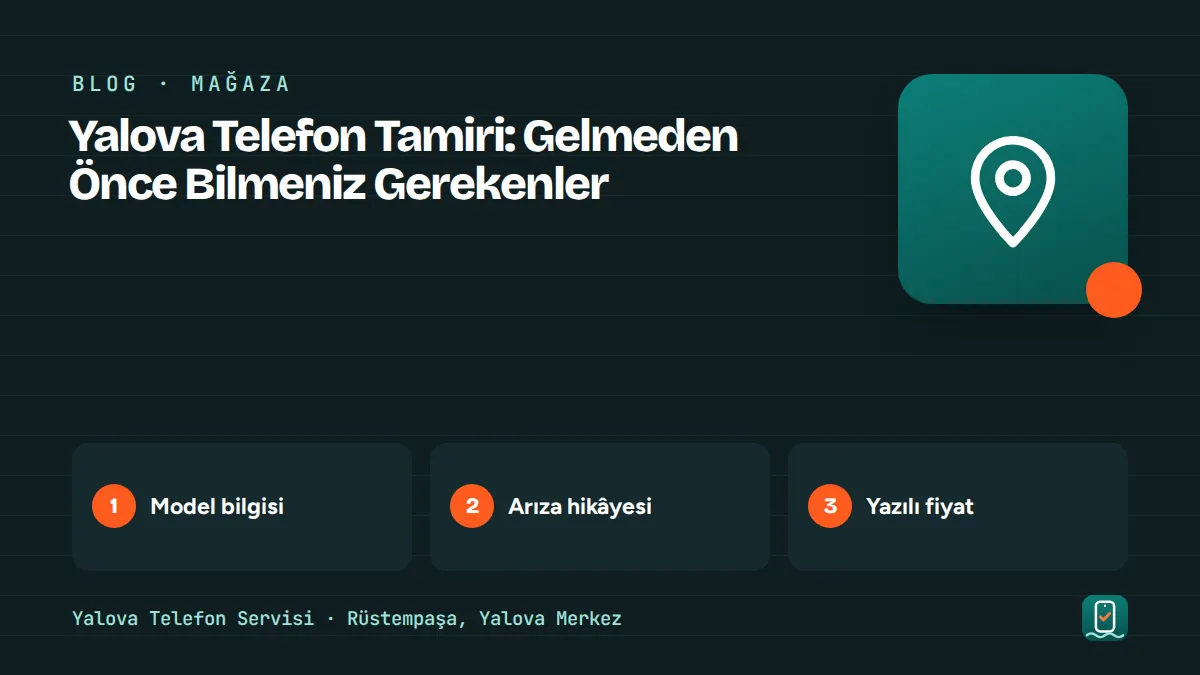 Yalova Telefon Tamiri: Gelmeden Önce Bilmeniz Gerekenler – model bilgisi, arıza hikâyesi, yazılı fiyat adımlarını gösteren görsel