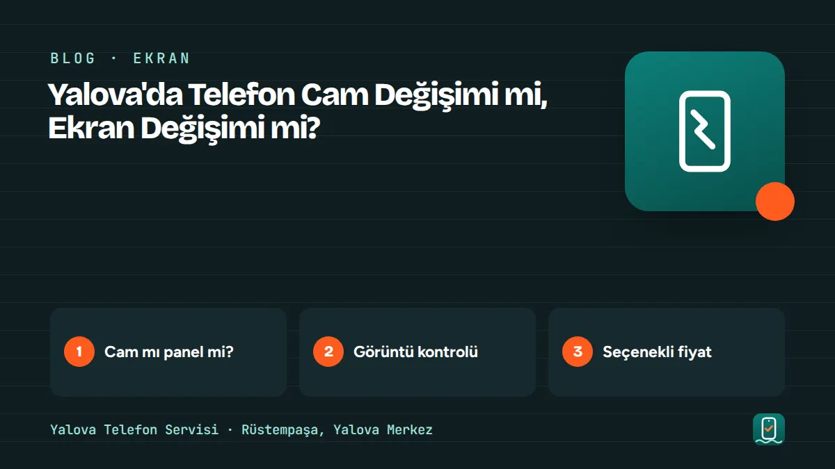 Yalova'da Telefon Cam Değişimi mi, Ekran Değişimi mi? – cam mı panel mi, görüntü kontrolü, seçenekli fiyat adımlarını gösteren görsel