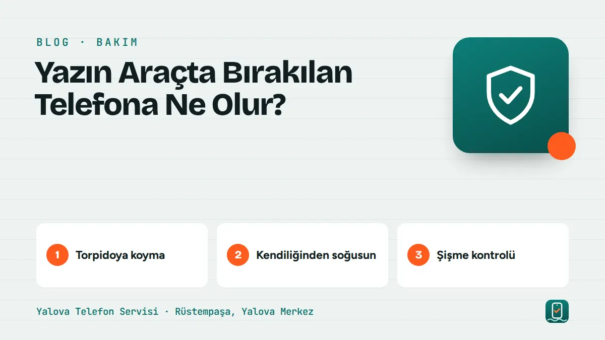 Yazın Araçta Bırakılan Telefona Ne Olur? – torpidoya koyma, kendiliğinden soğusun, şişme kontrolü adımlarını gösteren görsel